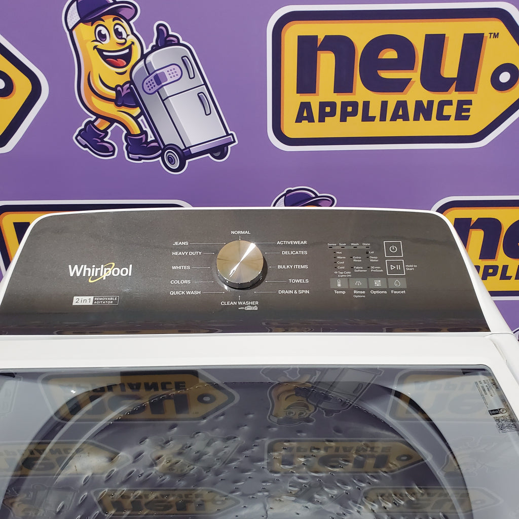 Pictures of Whirlpool Top Load 4.7 Cu. Ft. Washer in White with 2-in-1 Removable Agitator WTW5057LW - Scratch & Dent - Minor and Whirlpool 7.0 Cu. Ft. Long Vent Electric Moisture Sensing Dryer WED500CMW - Open Box - Neu Appliance Outlet - Discount Appliance Outlet in Austin, Tx