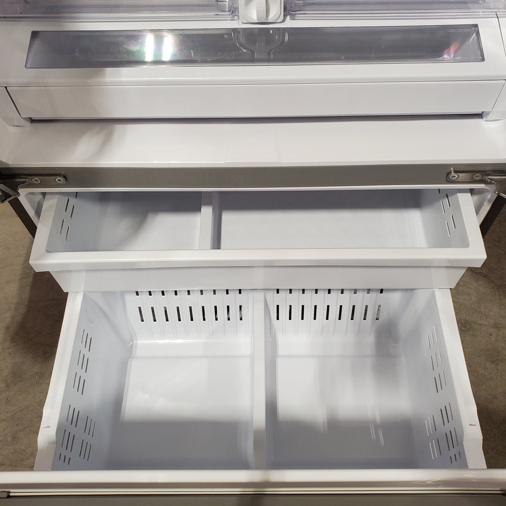 Pictures of Samsung 26.5 cu. ft. Large Capacity 3-Door French Door Refrigerator with Family Hub™ and External Water & Ice Dispenser in Stainless Steel 31132SD83 - RF27T5501SR - Scratch & Dent (Major) - Neu Appliance Outlet - Discount Appliance Outlet in Austin, Tx
