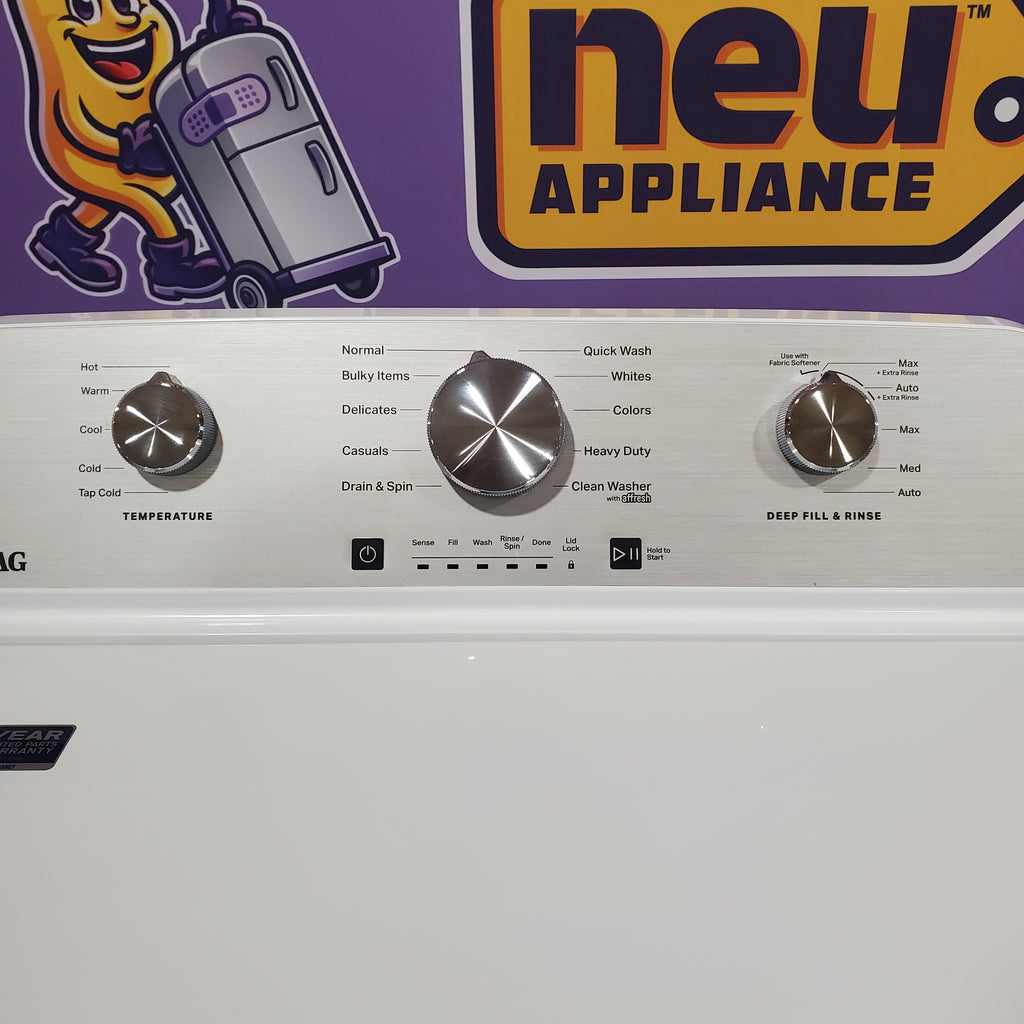 Pictures of Maytag 4.5 cu. ft. Capacity Top Load Washer with Power™ Agitator and Deep Fill MVW4505MW - Scratch & Dent (Minor) and Maytag 7.0 cu. ft. Capacity Top Load Electric Wrinkle Prevent Dryer 16119 - MED4500MW - Open Box - Neu Appliance Outlet - Discount Appliance Outlet in Austin, Tx