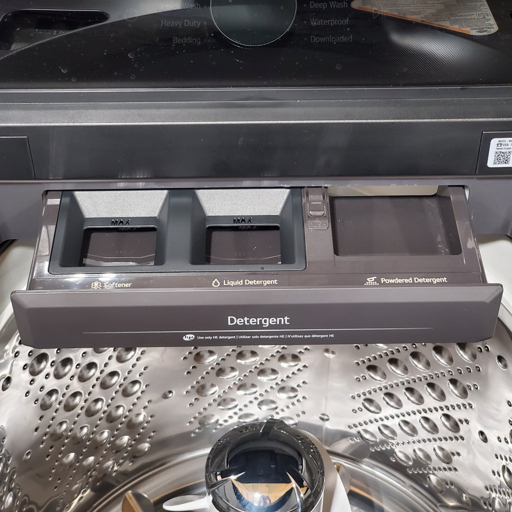 Pictures of LG 5.3 cu. ft. Capacity Top Load Washer with 4-Way® Agitator and EasyUnload™ WT8405CB - Scratch & Dent (Minor) and LG 7.3 cu. ft. Capacity Smart Rear Control Electric Dryer with AI Sensing, EasyLoad™ Door DLE8400BE - Open Box - Neu Appliance Outlet - Discount Appliance Outlet in Austin, Tx