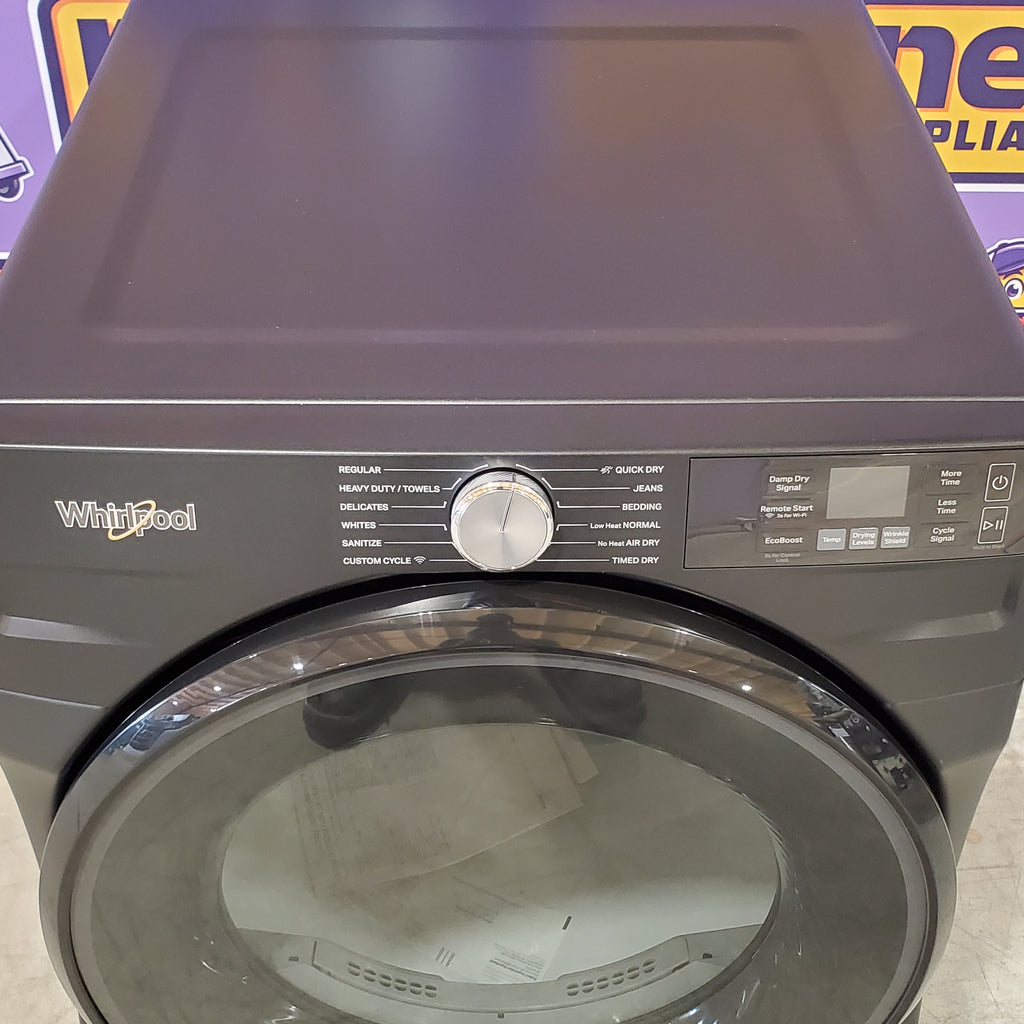 Pictures of Whirlpool 4.5 cu. ft. Smart Front Load ENERGY STAR® Washer with FreshFlow™ Vent System WFW5720RU - Scratch & Dent (Minor) and Whirlpool 7.4 cu. ft. Vented Front Load Electric Dryer in Volcano Black with Wrinkle Shield Option WED5720RU - Open Box - Neu Appliance Outlet - Discount Appliance Outlet in Austin, Tx