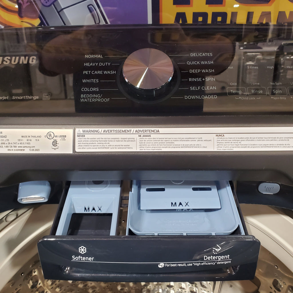 Pictures of Samsung Brushed Navy Blue 5.4 cu. ft. Smart Top Load Washer with Pet Care Solution and Super Speed Wash 1CR0515 - WA54CG7150AD - Certified Refurbished - Neu Appliance Outlet - Discount Appliance Outlet in Austin, Tx