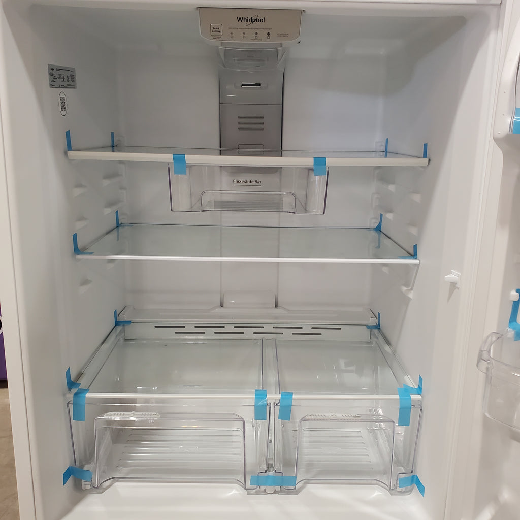 Pictures of Whirlpool 33" Wide Top Freezer 20.5 cu ft Refrigerator with Ice Maker and Frameless Glass Shelves and Flexi-Slide Bin WRT311FZDW - Open Box - Neu Appliance Outlet - Discount Appliance Outlet in Austin, Tx