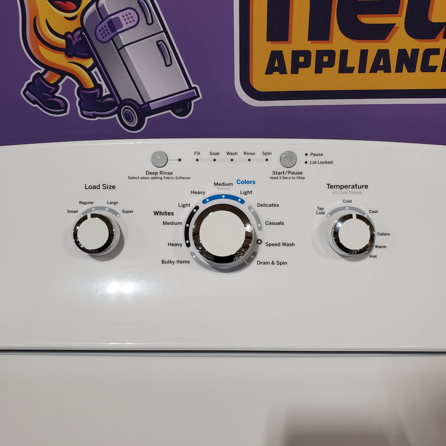 GE® 3.8 cu. ft. Capacity Washer with Stainless Steel Basket in White GTW330ASKWW - Scratch & Dent (Moderate) and GE® 7.2 cu. ft. Capacity Aluminized Alloy Drum Electric Dryer 16228 - GTD33EASKWW - Scratch & Dent (Minor)