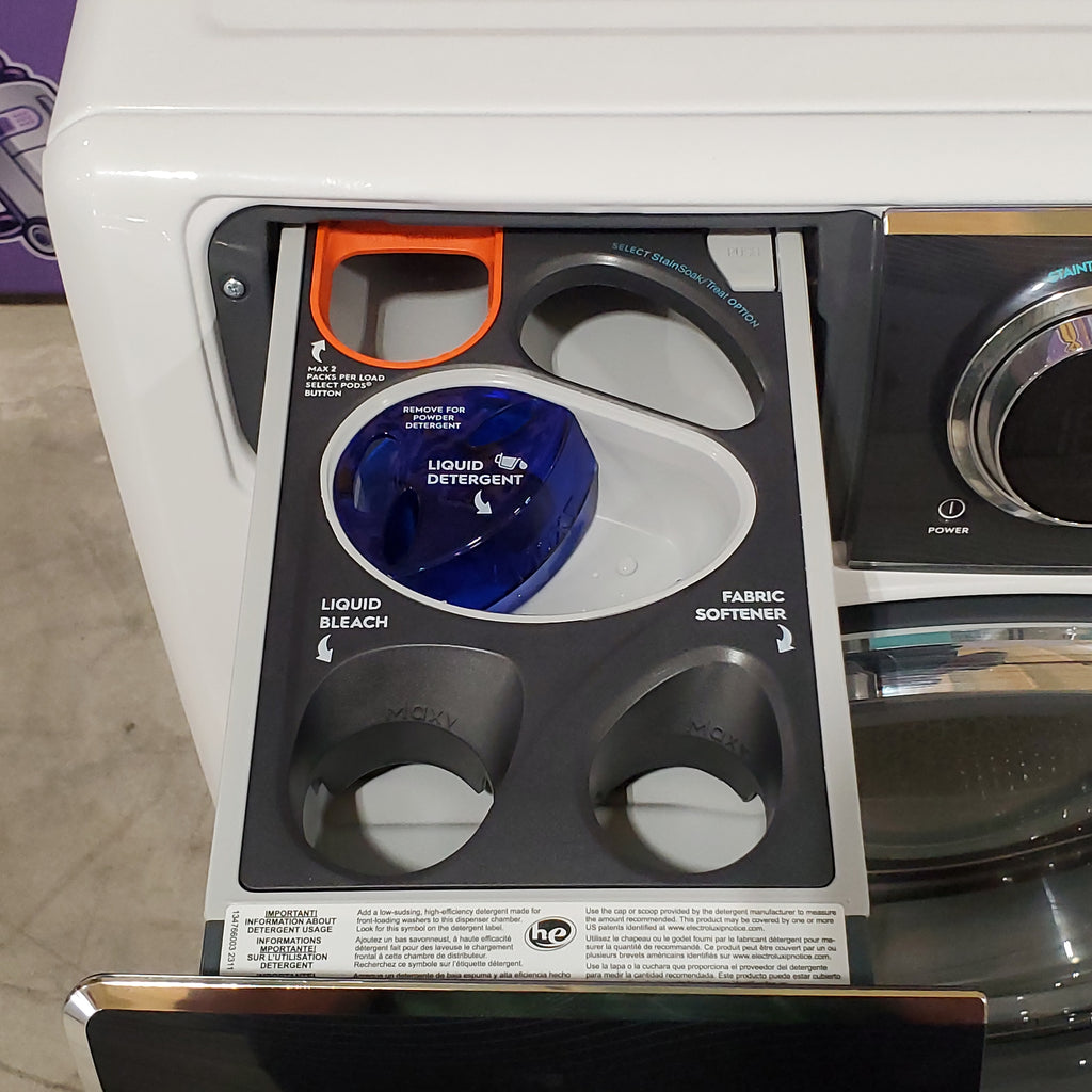 Pictures of Electrolux 4.5 cu. ft. Stackable Front Load Washer in White with LuxCare Plus Wash System, Pure Rinse and 15-minute Fast Wash ELFW7537AW - Open Box and 8-cu ft Stackable Steam Cycle Electric Dryer in White ELFE7637AW - Open Box - Neu Appliance Outlet - Discount Appliance Outlet in Austin, Tx