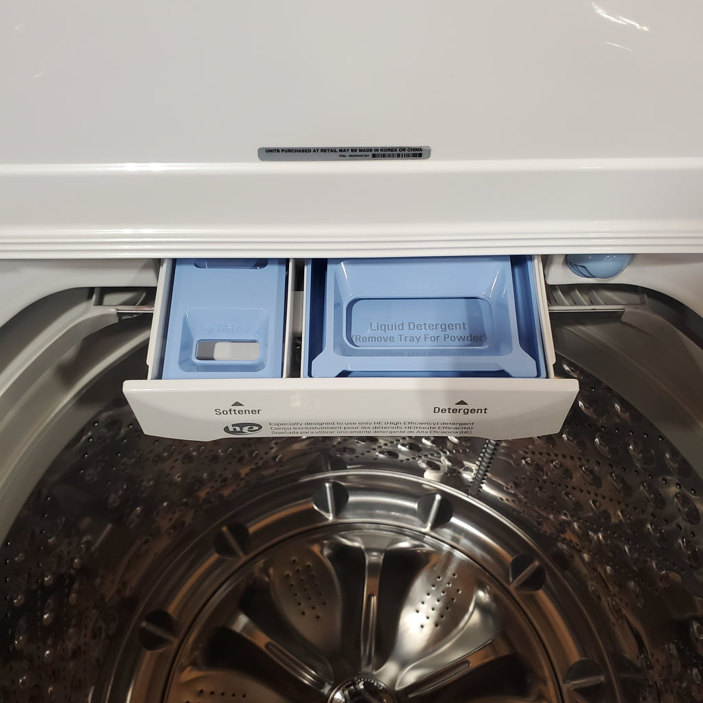 LG 4.5 cu. ft. Ultra Large High Efficiency Top Load Washer w/ WaveForce™ WT4970CW - Certified Refurbished and LG 7.3 cu. ft. Ultra Large Capacity Smart Wi-Fi Enabled Electric Dryer with Sensor Dry Technology 16115 - DLE7300WE - Certified Refurbished
