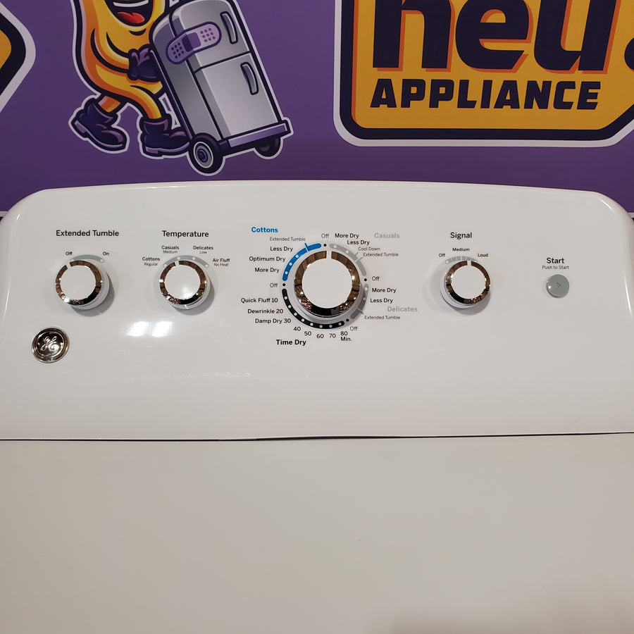 GE White Top Load 4.0 Cu. Ft. Capacity Washer with Stainless Steel Wash Basket GTW325ASWWW - New in Box and GE White Electric 7.2 Cu. Ft. Dryer with Aluminized Alloy Drum 16211 - GTD42EASJWW - Certified Refurbished