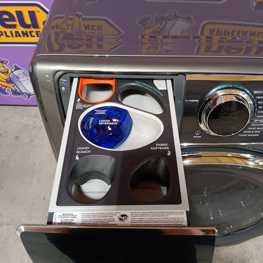 Electrolux Titanium Front Load 600 Series 4.5 Cu. Ft. Washer with Smartboost ELFW7637AT - Scratch & Dent (Moderate) and Electrolux 8 cu. ft. vented Front Load Stackable 600 Series Electric Dryer with LuxCare Dry 16248 - ELFE7637AT - Scratch & Dent (Minor)