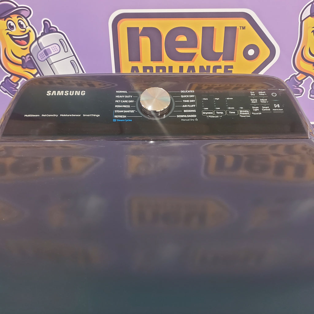 Pictures of Samsung Black Stainless Steel 5.0 Cu. Ft. Washer with SuperSpeed and Active WaterJet WA50R5400AV - Certified Refurbished and Samsung Brushed Navy Electric 7.4 Cu. Ft. Dryer with PetCare Dry and Steam Sanitize+ DVE54CG7150D - Scratch and Dent (Minor) - Neu Appliance Outlet - Discount Appliance Outlet in Austin, Tx