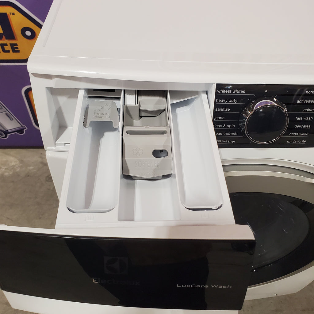 Electrolux 24" Wide Compact Front Load 2.4 cu ft Washer with LuxCare Wash System and Steam Refresh Cycle ELFW4222AW - Scratch & Dent (Minor) and Electrolux 24" 4.0 cu. ft. Compact Electric Dryer 15033 - ELFE4222AW - Scratch & Dent (Minor)