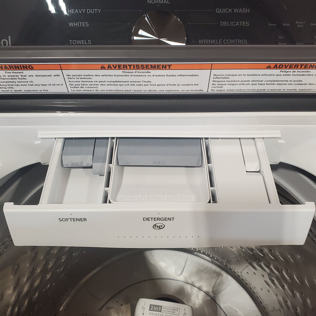 Whirlpool 5.2–5.3 Cu. Ft. Top Load Washer in White with Removable Agitator WTW6157PW - Open Box and Whirlpool 7.0 cu. ft. Electric Dryer with Hamper Door 16062 - WED5010LW - Open Box