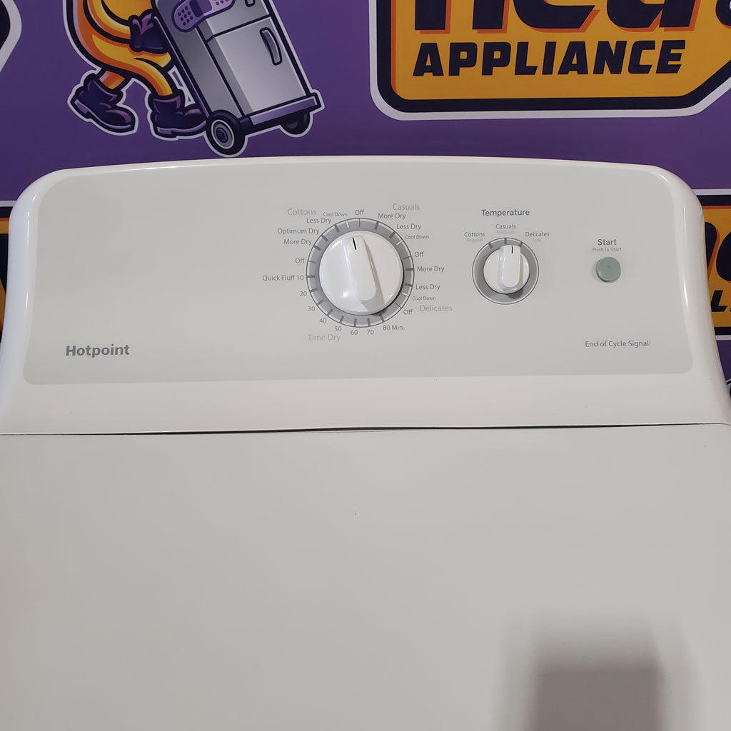 Pictures of Hotpoint White Electric Aluminized Alloy Drum 6.2 Cu. Ft. Dryer with Upfront Lint Filter and Reverse-A-Door HTX21EASKWW - Certified Refurbished - Neu Appliance Outlet - Discount Appliance Outlet in Austin, Tx