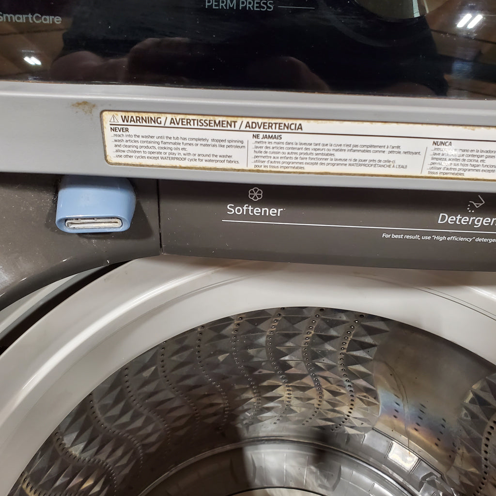 Samsung 4.5 cu. ft. Capacity Top Load Washer with Active WaterJet in Platinum WA45T3400AP - Certified Refurbished and Samsung Platinum Electric 7.4 Cu. Ft. Dryer with Sensor Dry 16065 - DVE45T3400P - Certified Refurbished