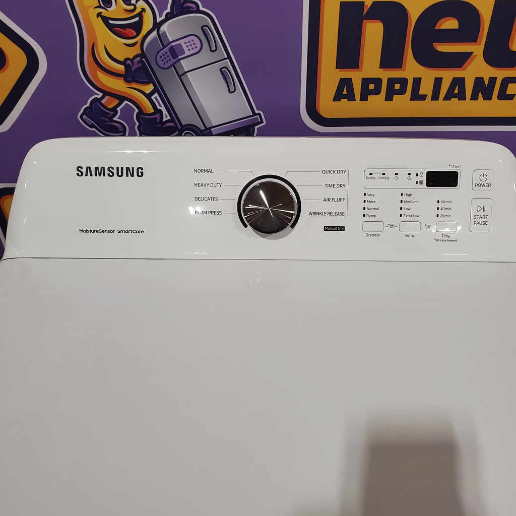 Pictures of Samsung 4.5 cu. ft. Top Load Washer with Vibration Reduction Technology+ in White WA45T3200AW - Open Box and Samsung 7.2 cu. ft. Electric Dryer with Sensor Dry in White 16125 - DVE45T3200W - Open Box - Neu Appliance Outlet - Discount Appliance Outlet in Austin, Tx