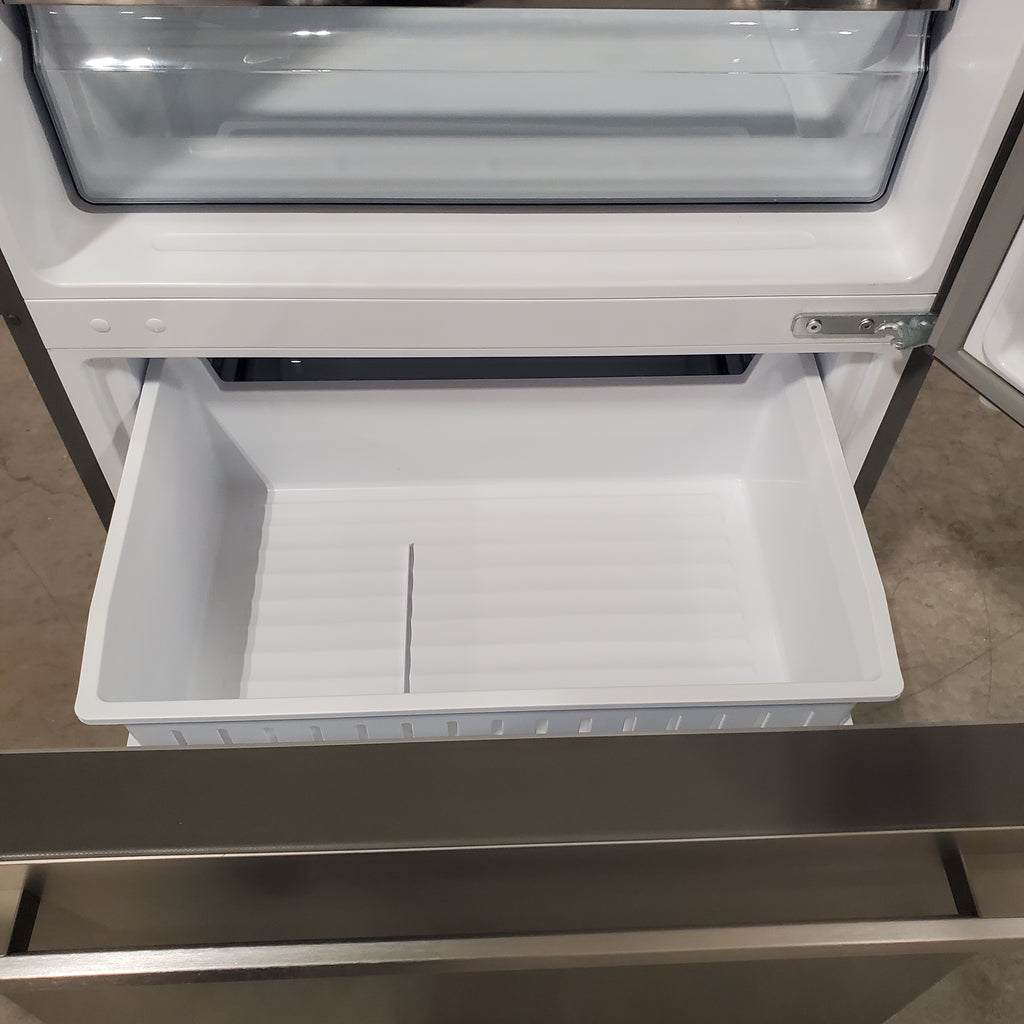 Hisense 17.2 cu. ft. Fingerprint-Resistant Stainless Steel Refrigerator with  LED Lighting, Metal Glide Doors, and Bottom Freezer HRB171N6ASE - Scratch and Dent (Minor)