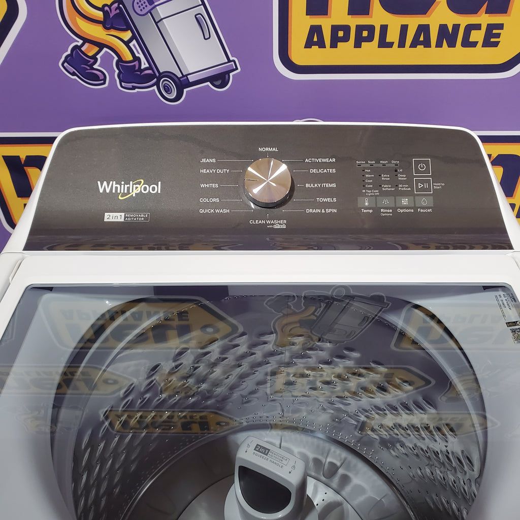 Whirlpool Top Load 4.7 Cu. Ft. Washer in White with 2-in-1 Removable Agitator WTW5057LW - Scratch & Dent - Minor and Whirlpool 7.0 cu. ft. Electric Dryer with Hamper Door 16107 - WED5010LW - Open Box