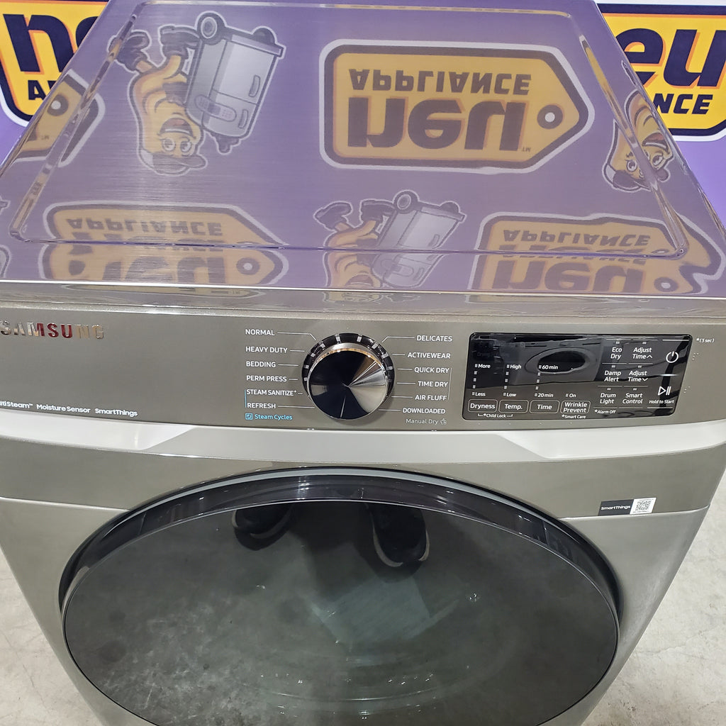 Samsung 4.5 cu. ft. Large Capacity Smart Front Load Washer with Super Speed Wash in Platinum WF45B6300AP - Scratch & Dent (Minor) and Samsung 7.5 cu. ft. Front Load Electric Dryer with Steam 16135 - DVE45B6300P - Scratch & Dent (Minor)