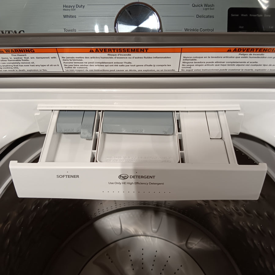 Maytag Top Load 4.8 cu ft Washer with Deep Fill and Slow-Close Glass Lid MVW6200KW - Scratch & Dent (Minor) and Maytag 7.0 cu ft Electric Dryer with Moisture Sensing and Quick Dry Cycle 16190 - MED6200KW - Scratch & Dent (Moderate)
