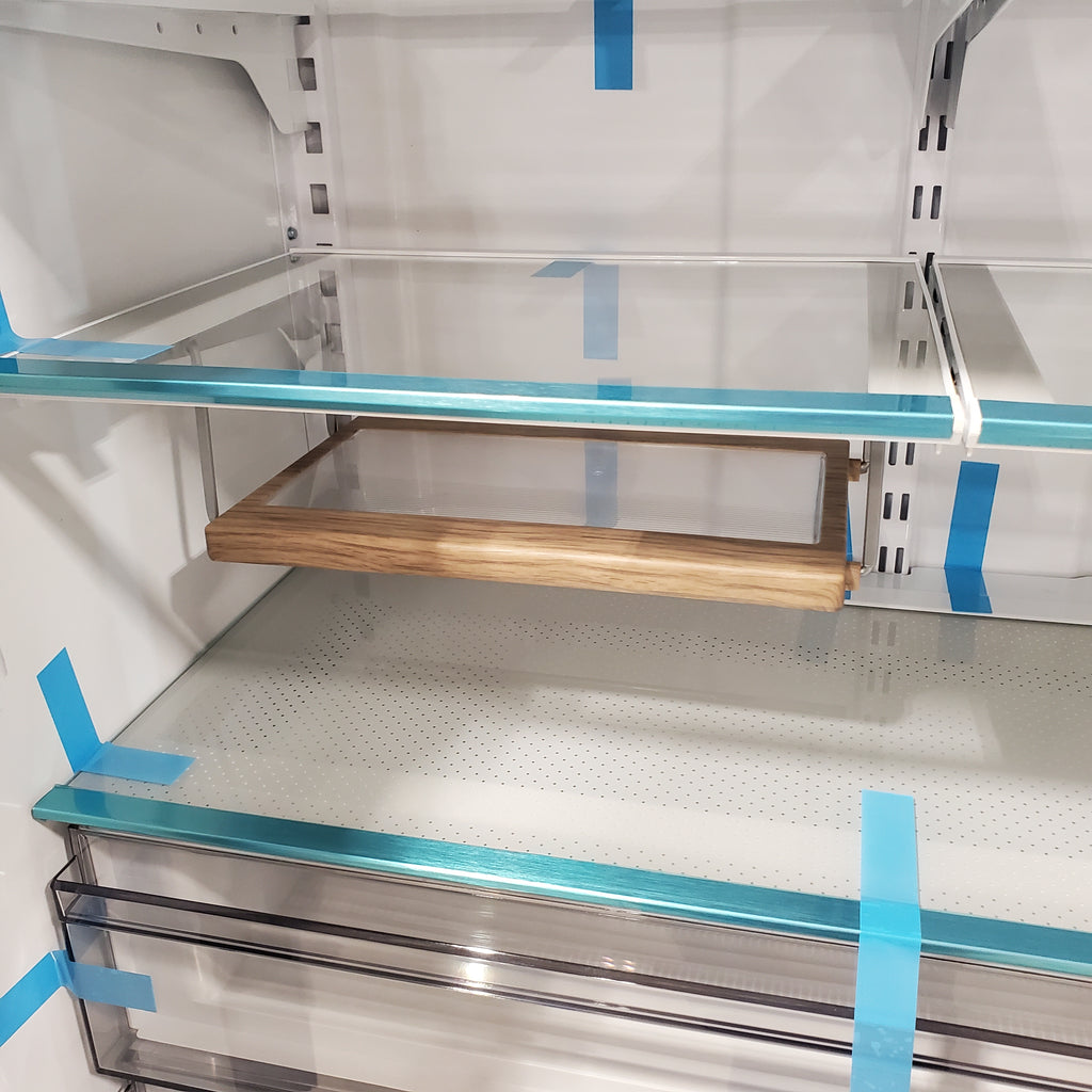 Pictures of KitchenAid Black Stainless 36 in. 20 cu. ft. Counter Depth French Door Refrigerator with Wood-Look Nesting Shelf and Full Width Pantry Drawer KRFC136RBS - Scratch & Dent (Minor) - Neu Appliance Outlet - Discount Appliance Outlet in Austin, Tx