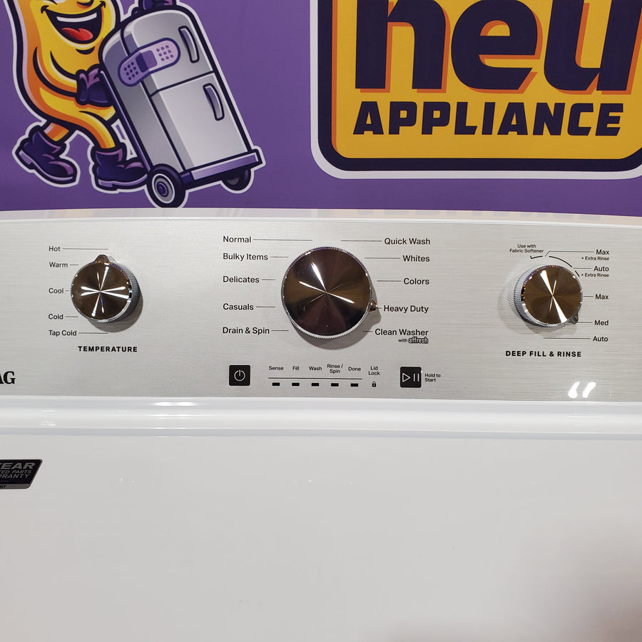 Maytag 4.5 cu. ft. Capacity Top Load Washer with Power™ Agitator and Deep Fill MVW4505MW - Open Box and Maytag 7.0 cu. ft. Capacity Top Load Electric Wrinkle Prevent Dryer 16246 - MED4500MW - Open Box