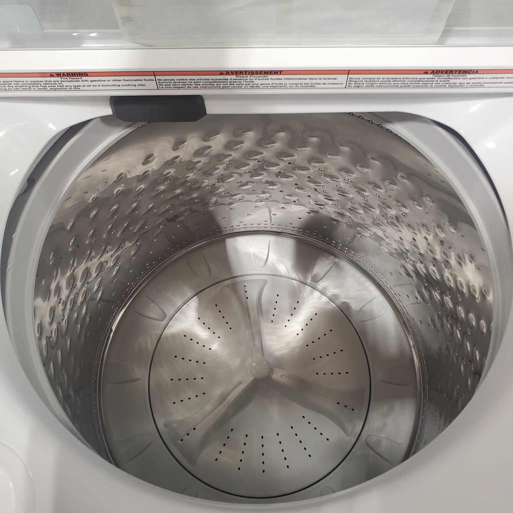 Pictures of Maytag Top Load 4.8 Cu. Ft. Washer with Extra Power MVW5430MW - Scratch and Dent (Moderate) and Maytag Front Load Wrinkle Prevent Electric 7.0 Cu. Ft. Dryer with End of Cycle Signal MED4500MW - Open Box - Neu Appliance Outlet - Discount Appliance Outlet in Austin, Tx