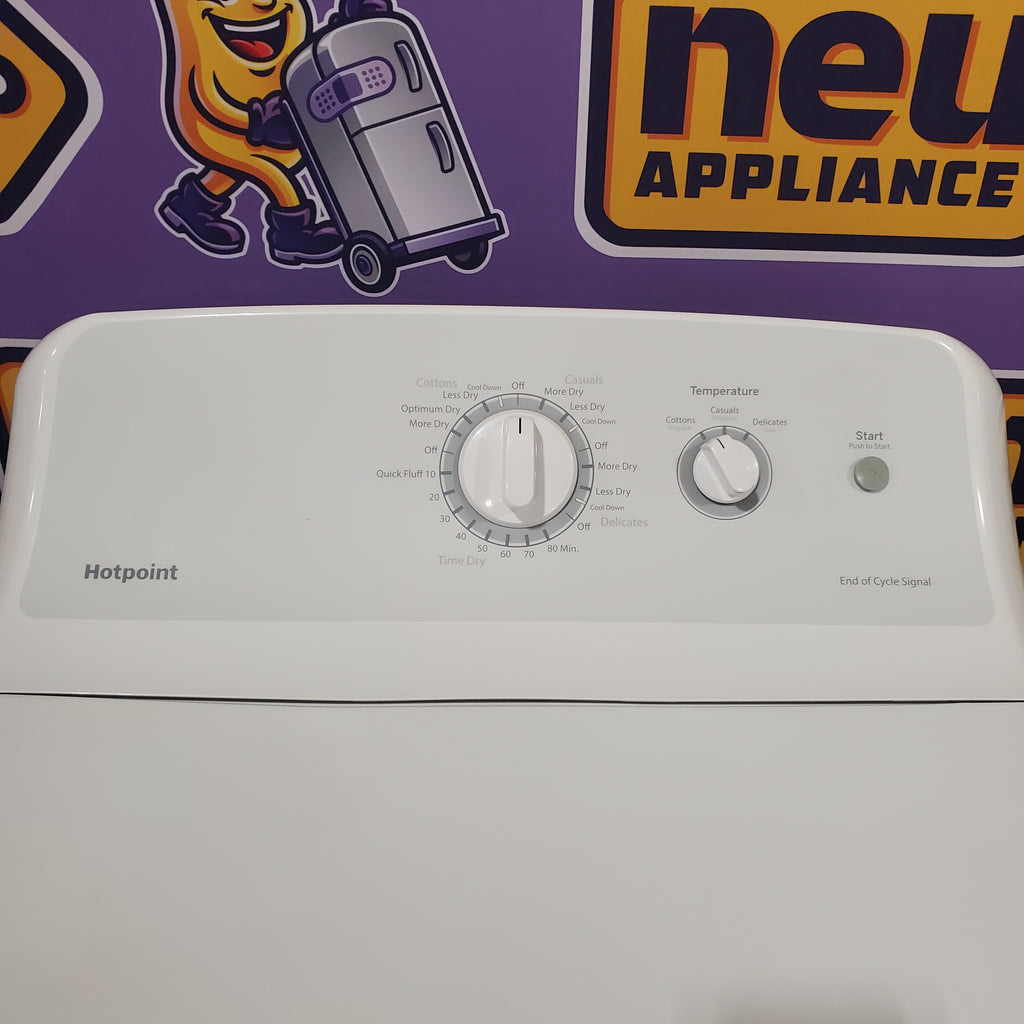 Hotpoint Top Load 3.8 Cu. Ft. Washer with Stainless Steel Basket and Heavy Duty Agitator HTW240ASKWS and Hotpoint Electric Vented 6.2 Cu. Ft. Dryer with Aluminized Alloy Drum HTX24EASKWS - Certified Refurbished