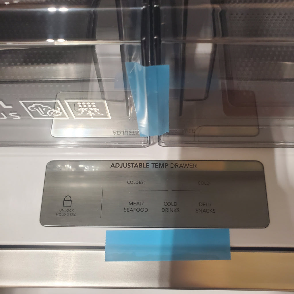 Pictures of Frigidaire Professional Stainless Steel Counter Depth 3 Door French Door 23 Cu. Ft. Refrigerator with Adjustable Temperature Drawer and CrispSeal Plus Crispers PRFG2383AFC - Scratch and Dent (Minor) - Neu Appliance Outlet - Discount Appliance Outlet in Austin, Tx