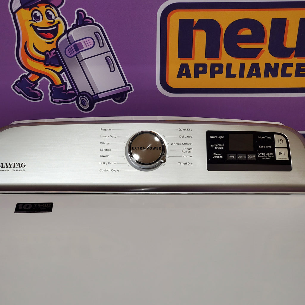 Pictures of Maytag 4.7 cu. ft. Smart Top Load Washing Machine with Extra Power Button and Deep Fill option MVW6230HW - Open Box and Maytag ENERGY STAR Smart Capable 7.4 cu. ft. Electric Steam Dryer with Extra Power Button MED7230HW - Open Box - Neu Appliance Outlet - Discount Appliance Outlet in Austin, Tx
