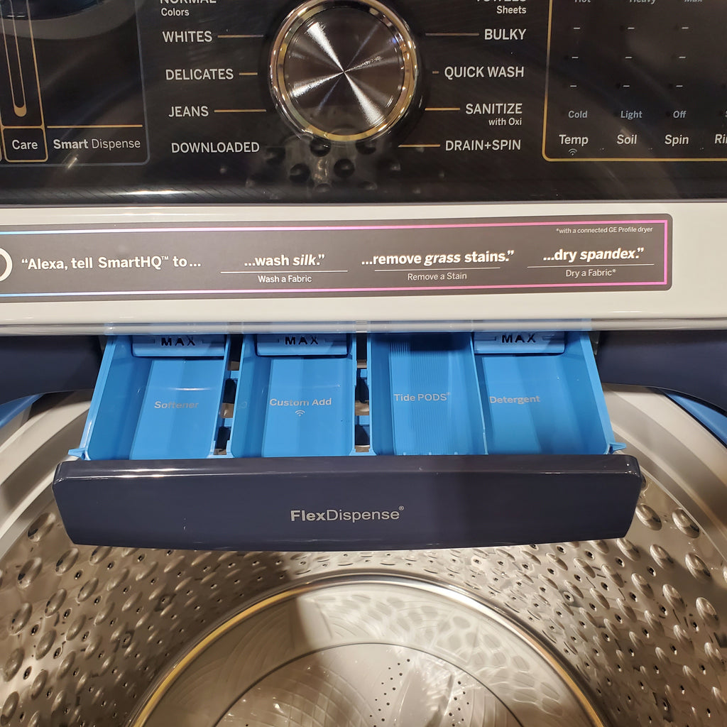 Pictures of GE Sapphire Blue Top Load 5.4 Cu. Ft. Washer with FlexDispense and Smarter Wash Technology PTW900BPTRS - Scratch and Dent (Minor) - Neu Appliance Outlet - Discount Appliance Outlet in Austin, Tx