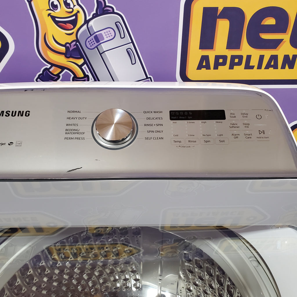 Samsung White Top Load 5.0 Cu. Ft. Washer with Active Water Jet 16096 - WA50R5200AW - Certified Refurbished and Samsung White Electric 7.4 Cu. Ft. Dryer with Sensor Dry 16085 - DVE50R5200W - Certified Refurbished