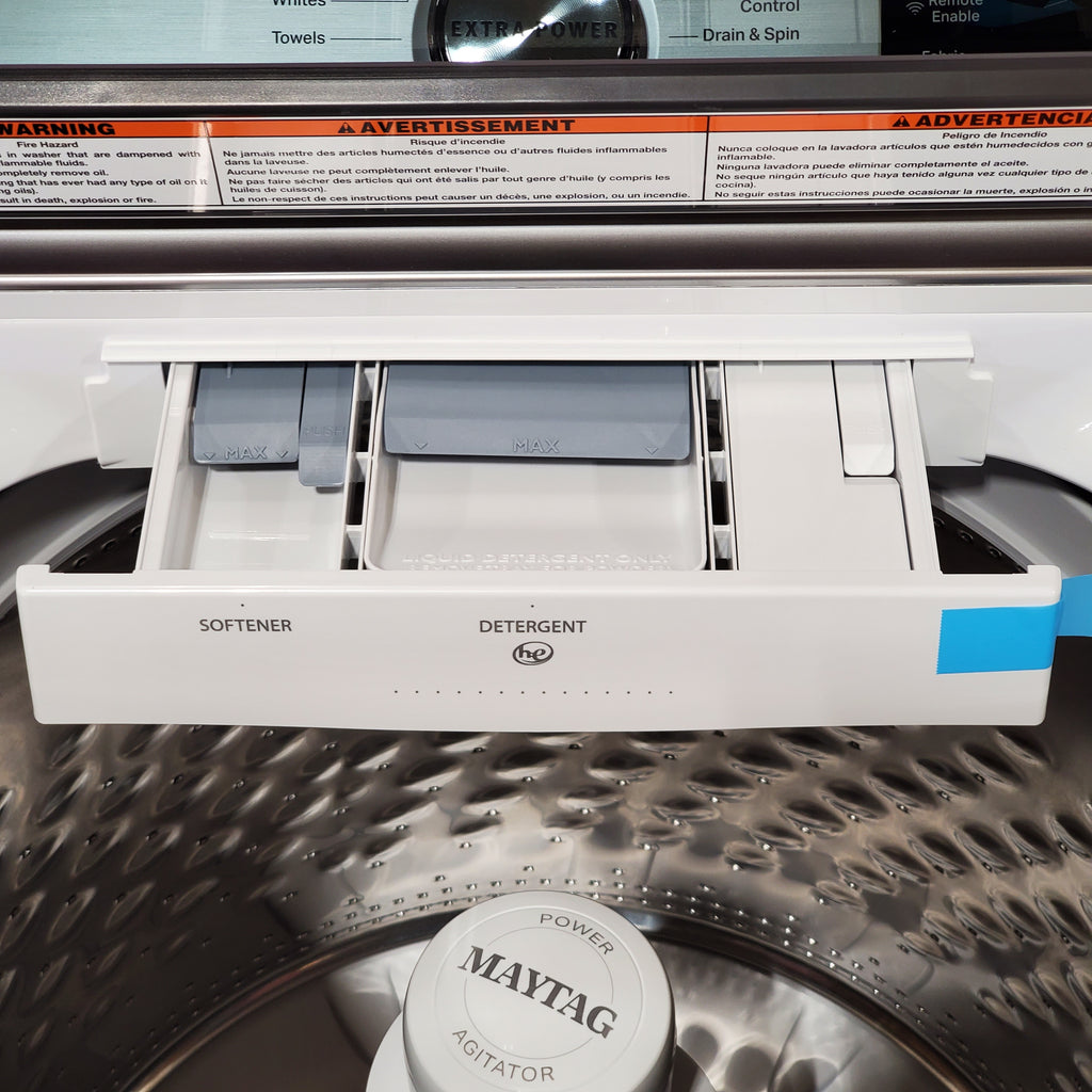 Pictures of Maytag 4.7 cu. ft. Smart Top Load Washing Machine with Extra Power Button and Deep Fill Option MVW6230HW - Open Box and Maytag 7.0 cu. ft. Electric Dryer with Moisture Sensing and Quick Dry Cycle 15029 - MED6200KW - Scratch & Dent (Minor) - Neu Appliance Outlet - Discount Appliance Outlet in Austin, Tx