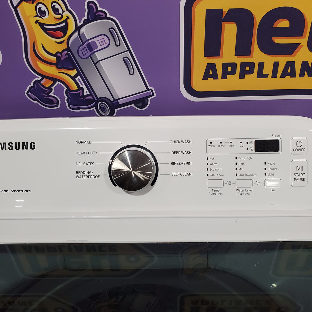 Samsung 4.5 cu. ft. Top Load Washer with Vibration Reduction Technology+ in White WA45T3200AW - Certified Refurbished and Samsung 7.2 cu. ft. Electric Dryer with Sensor Dry in White 16061 - DVE45T3200W - Open Box