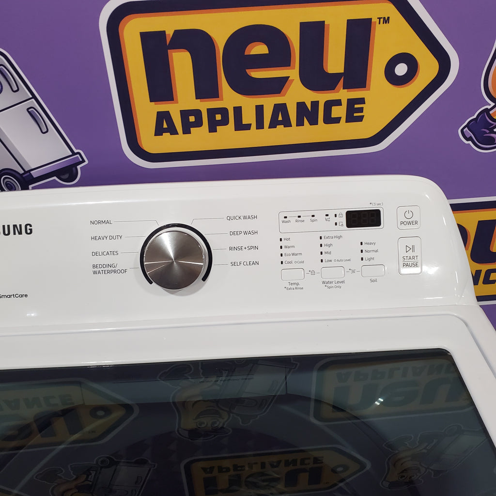 Samsung 4.5 cu. ft. Top Load Washer with Vibration Reduction Technology+ in White WA45T3200AW - Certified Refurbished and Samsung 7.2 cu. ft. Electric Dryer with Sensor Dry in White 16054 - DVE45T3200W - Open Box