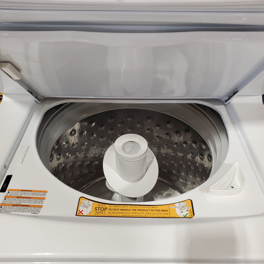 GE Unitized Spacemaker® 3.8 cu. ft. Capacity Washer with Stainless Steel Basket and 5.9 cu. ft. Capacity Electric Dryer 1CR000150 - GUD27ESSMWW - Scratch & Dent (Minor)