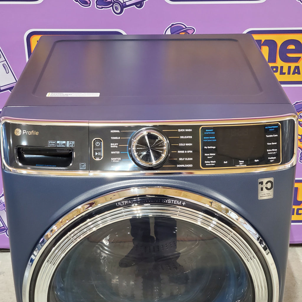 GE Profile 5.3 cu. ft. Smart Front Load Washer with Microban Technology PFW870SPVRS - Scratch & Dent (Minor) and GE Profile Smart Front Load Electric 7.8 Cu. Ft. Capacity Dryer with Steam and Sanitize Cycle 16045 - PFD87ESPVRS - New in Box