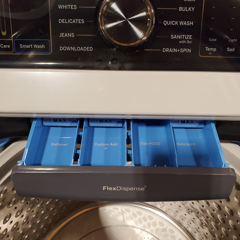 Pictures of GE Profile 5.4 cu. ft. Top Load Washing Machine with FlexDispense PTW700BPTDG - New in Box and GE Profile 7.4 cu. ft. Gas Dryer with Steam 16134 - PTD70EBPTDG - Open Box - Neu Appliance Outlet - Discount Appliance Outlet in Austin, Tx