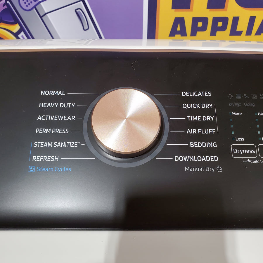 Samsung Smart Top Load 5.5 Cu. Ft. with Auto Dispense Washer WA55CG7500AE - Scratch & Dent (Moderate)  and  Samsung 7.4 cu. ft. Vented Smart Gas Dryer in Ivory with Steam Sanitize+ 16181 - DVG55CG7500E - Scratch & Dent (Moderate)