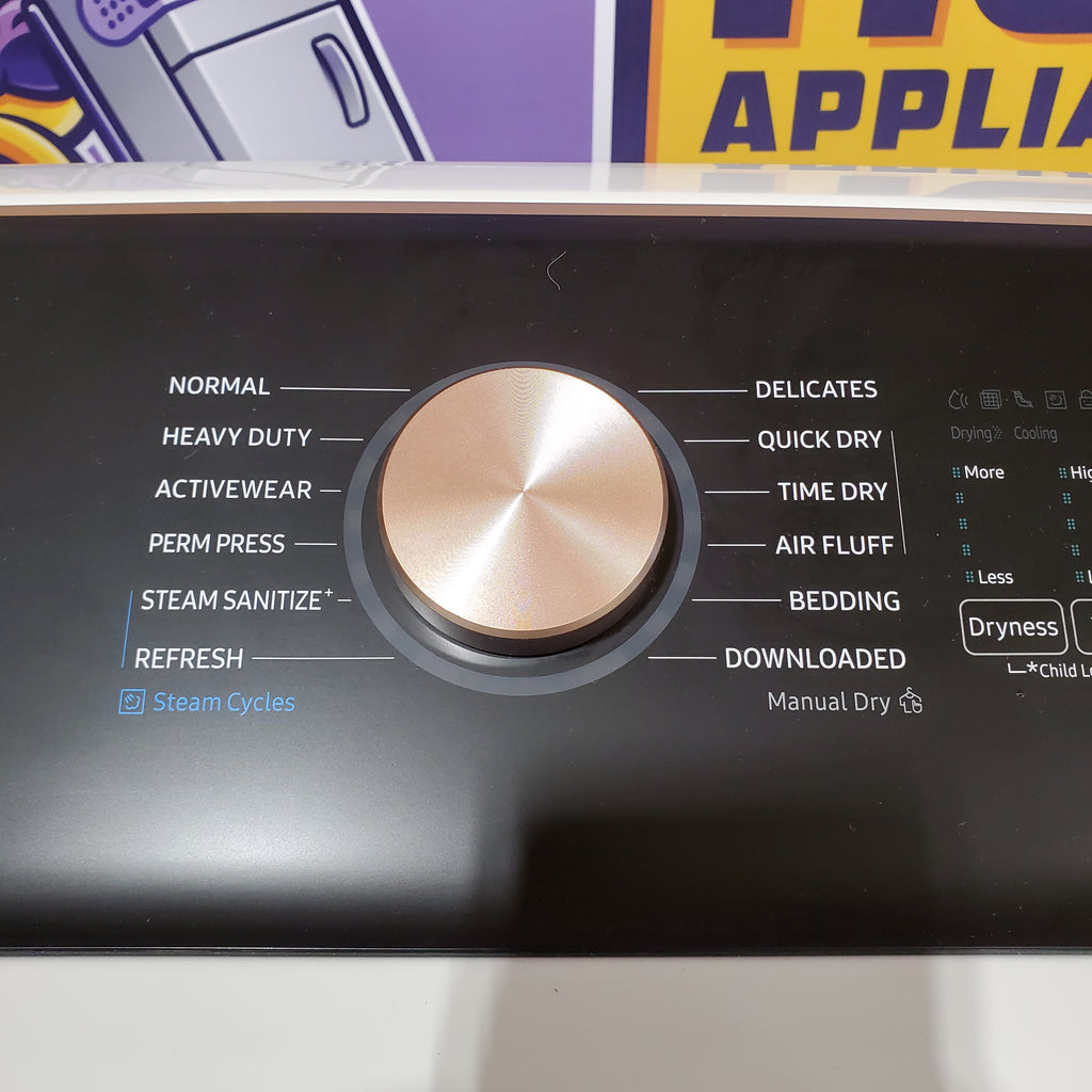 Samsung Smart Top Load 5.5 Cu. Ft. with Auto Dispense Washer WA55CG7500AE - Scratch & Dent (Moderate)  and  Samsung 7.4 cu. ft. Vented Smart Gas Dryer in Ivory with Steam Sanitize+ 16181 - DVG55CG7500E - Scratch & Dent (Moderate)