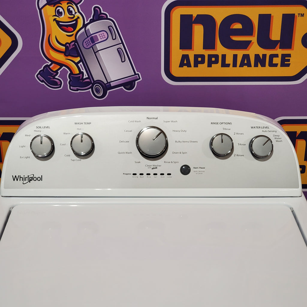 Pictures of Whirlpool 3.5 cu. ft. High Efficiency Top Load Washing Machine with Deep Water Wash WTW4816FW - Open Box and Whirlpool 7.0 cu. ft. Top Load Gas Dryer with AutoDry™ Drying System with Wrinkle Shield™ Option 16033 - WGD4950HW- Scratch & Dent (Minor) - Neu Appliance Outlet - Discount Appliance Outlet in Austin, Tx