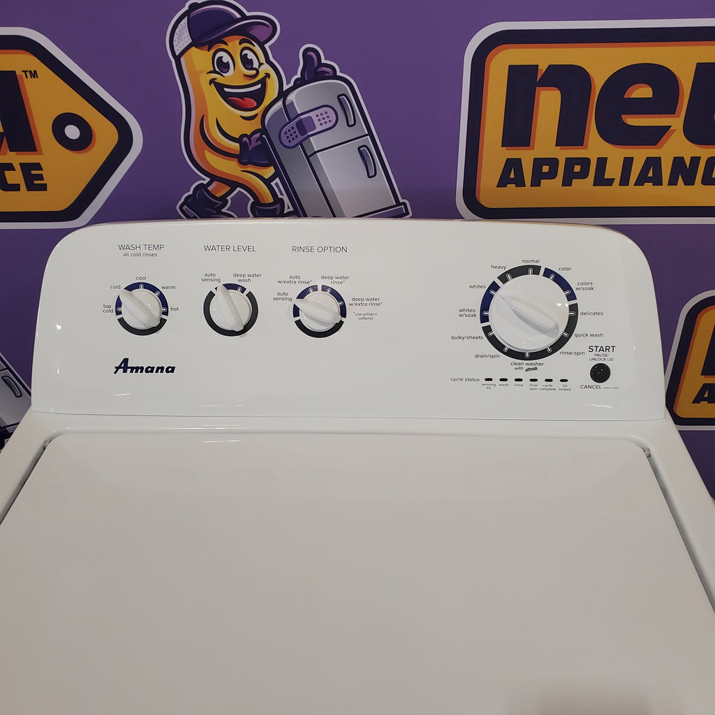 Amana 3.8 Cu. Ft. Top Load Washer with High Efficiency Agitator NTW4519JW - Scratch & Dent (Minor) and Amana 6.5 Cu. Ft. Electric Dryer with Wrinkle Prevent Option 16053 - NED4655EW - Open Box