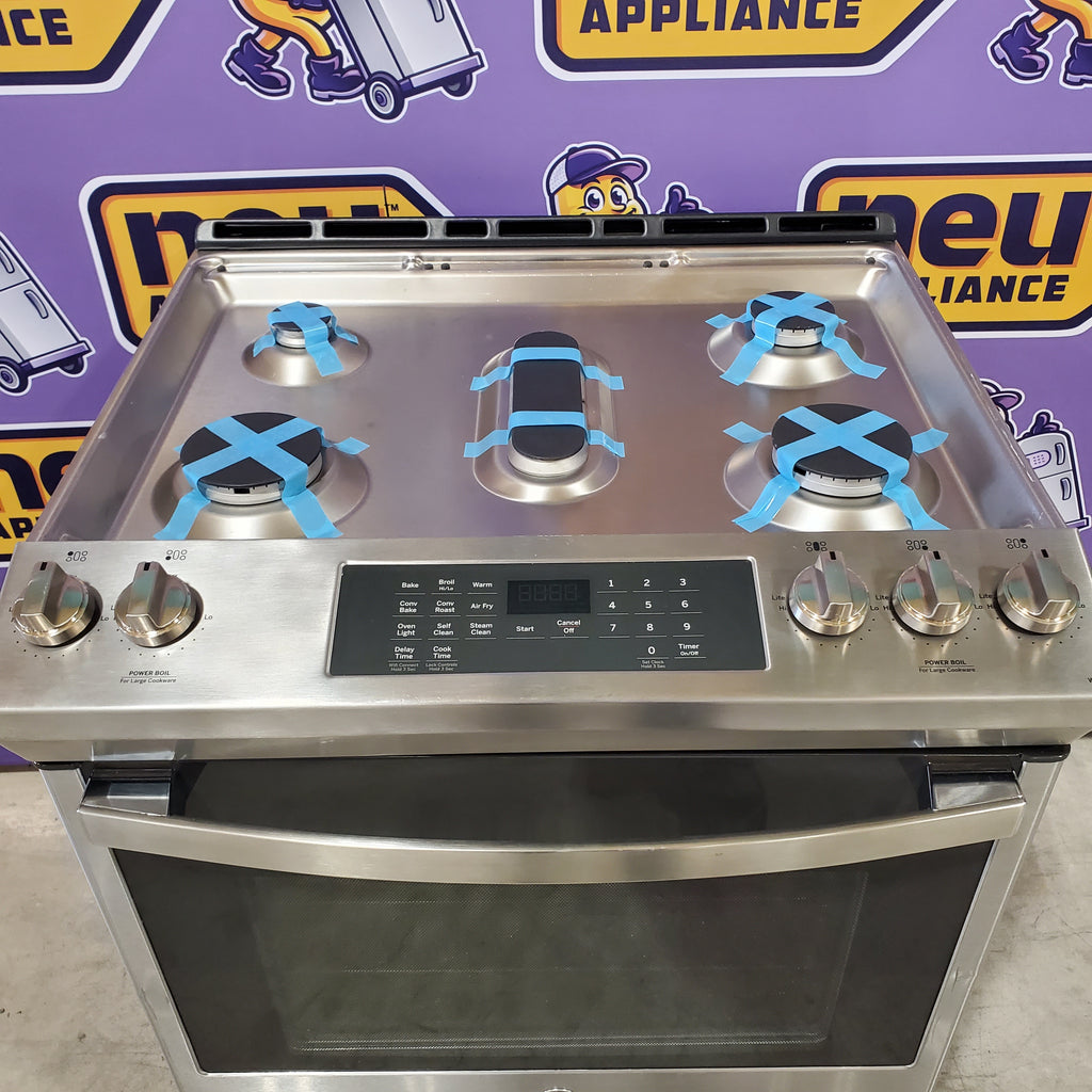 Pictures of GE® 30" Slide-In Front-Control Convection Gas Range with Built-in WiFi, Edge-to-Edge Cooktop, and No Preheat Air Fry JGS760SPSS - Scratch & Dent (Minor) - Neu Appliance Outlet - Discount Appliance Outlet in Austin, Tx