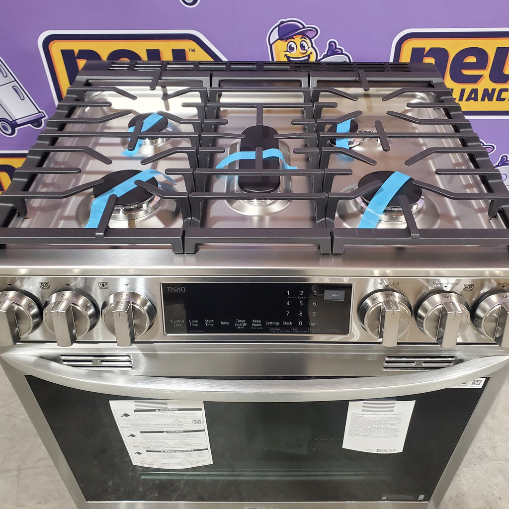 Pictures of LG 6.3 cu ft. Smart wi-fi Enabled ProBake Convection® InstaView® Gas Slide-In Range with Air Fry in Print Proof Stainless Steel 21SD021 - LSGL6335F - Open Box - Neu Appliance Outlet - Discount Appliance Outlet in Austin, Tx