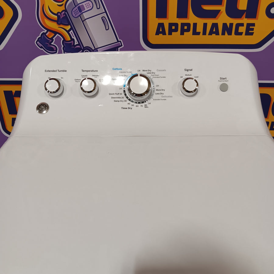 GE White Top Load 4.0 Cu. Ft. Capacity Washer with Stainless Steel Wash Basket GTW325ASWWW - New in Box and GE White Electric 7.2 Cu. Ft. Dryer with Aluminized Alloy Drum 16239 - GTD42EASJWW - Certified Refurbished