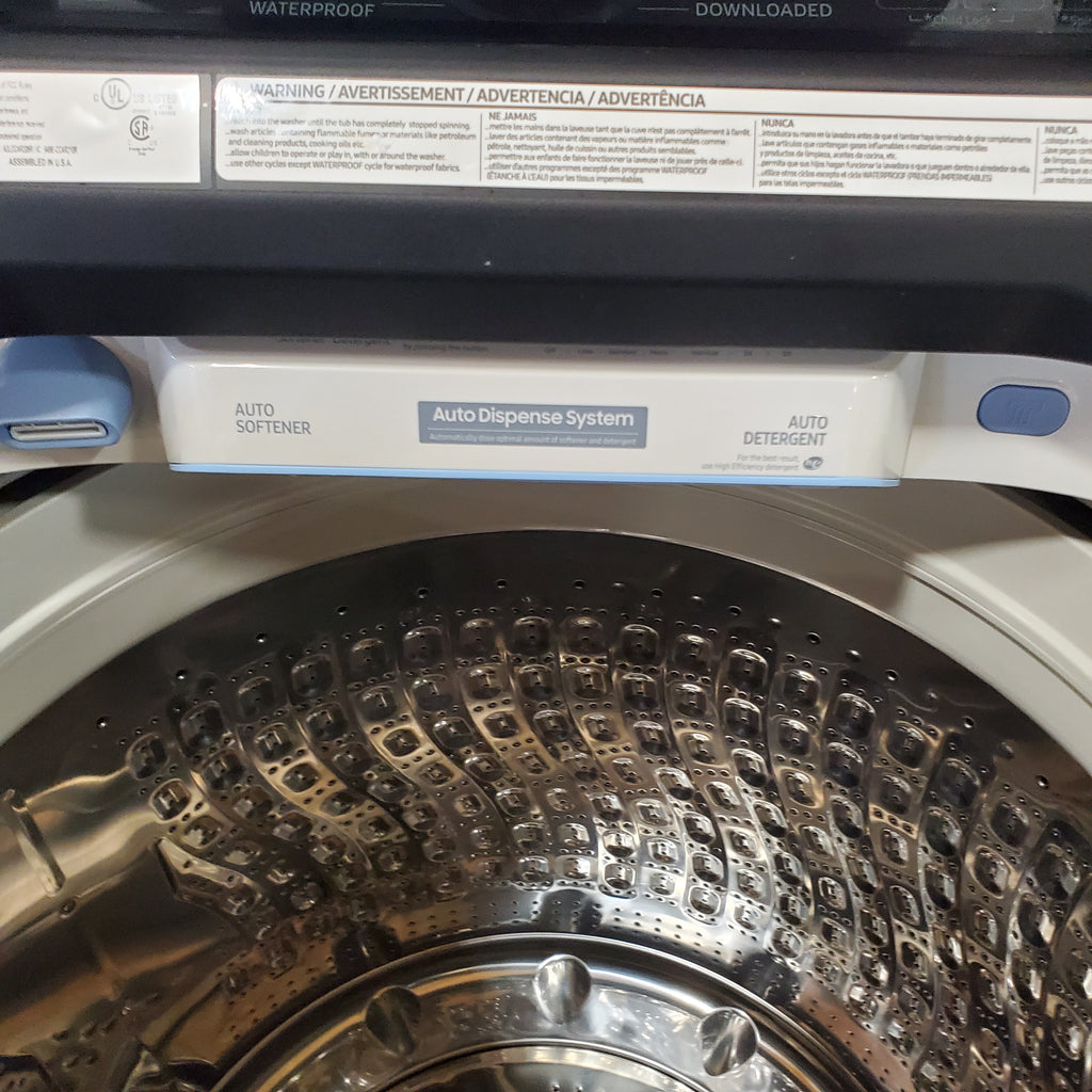 Pictures of Samsung Smart Top Load 5.5 Cu. Ft. with Auto Dispense Washer WA55CG7500AE - Open Box and Samsung 7.4 cu. ft. Vented Smart Gas Dryer in Ivory with Steam Sanitize+ DVG55CG7500E - Scratch & Dent (Minor) - Neu Appliance Outlet - Discount Appliance Outlet in Austin, Tx