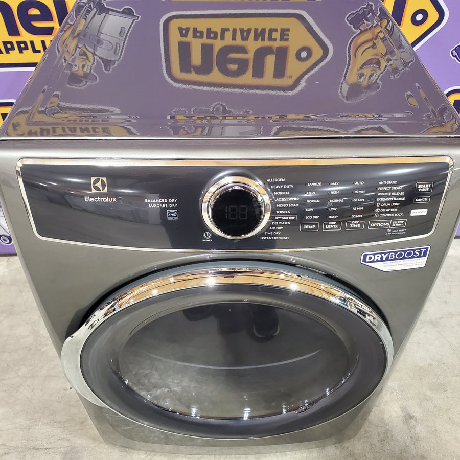 Electrolux Titanium Front Load 600 Series 4.5 Cu. Ft. Washer with Smartboost ELFW7637AT - Scratch & Dent (Moderate) and Electrolux 8 cu. ft. vented Front Load Stackable 600 Series Electric Dryer with LuxCare Dry 16248 - ELFE7637AT - Scratch & Dent (Minor)