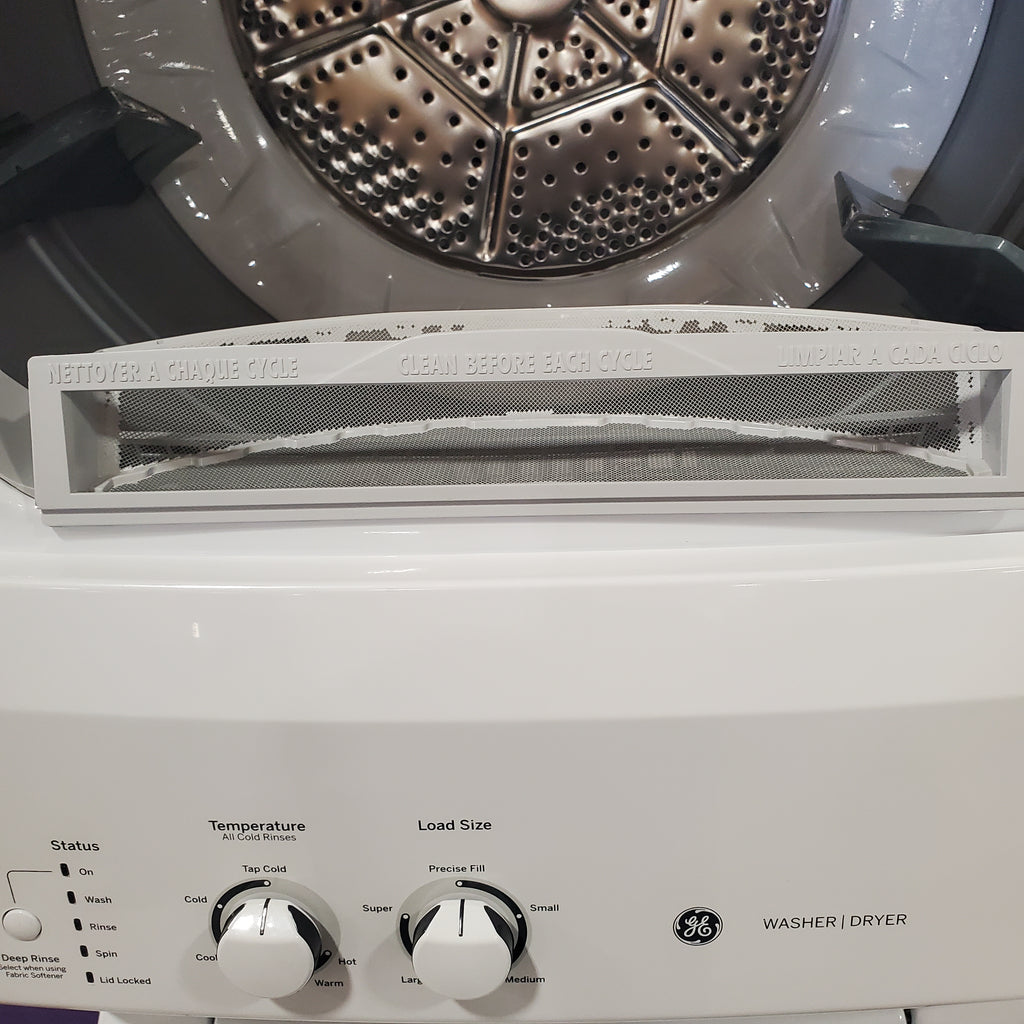 Pictures of GE Unitized Spacemaker® 3.8 cu. ft. Capacity Washer with Stainless Steel Basket and 5.9 cu. ft. Capacity Electric Dryer 3SD715 - GUD27ESSMWW - Open Box - Neu Appliance Outlet - Discount Appliance Outlet in Austin, Tx