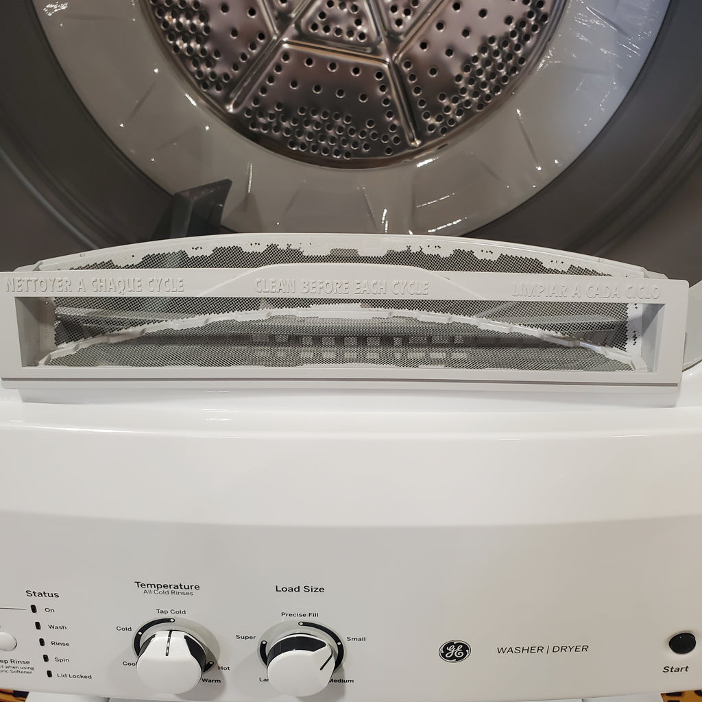 Pictures of GE Unitized Spacemaker® 3.8 cu. ft. Capacity Washer with Stainless Steel Basket and 5.9 cu. ft. Capacity Electric Dryer GUD27ESSMWW - Open Box - Neu Appliance Outlet - Discount Appliance Outlet in Austin, Tx