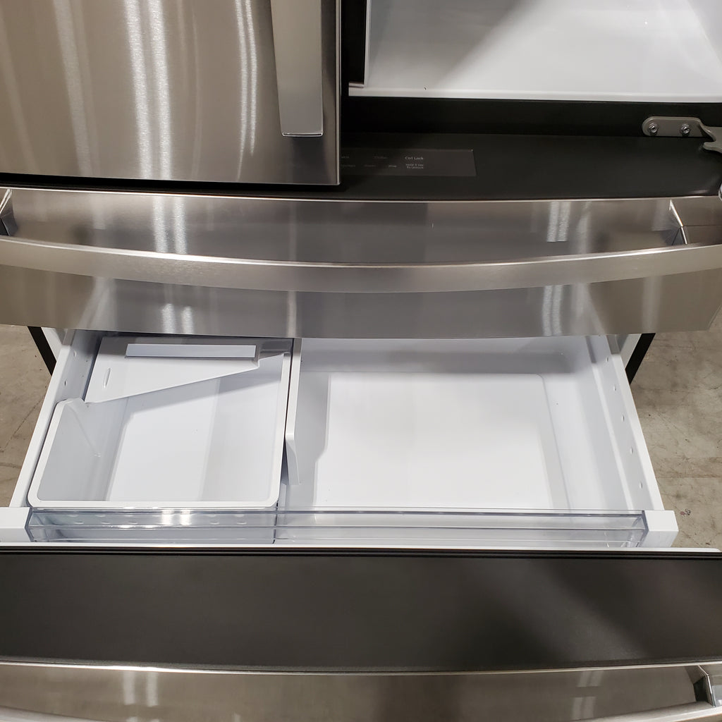 Pictures of GE Profile Fingerprint Resistant Stainless Steel Counter Depth 4 Door French Door 23.2 Cu. Ft. Refrigerator with LED Light Wall and Dual Dispense Auto Fill Pitcher PJE23BYWBFS - Open Box - Neu Appliance Outlet - Discount Appliance Outlet in Austin, Tx