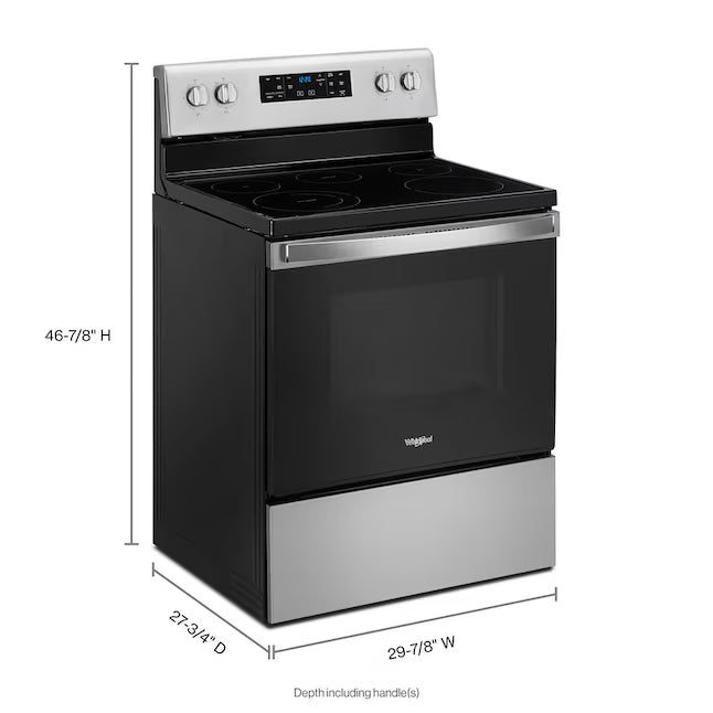 Whirlpool 5.3 cu. ft. Electric Range with 5 Burner Elements and Frozen Bake Technology in Stainless Steel 05CR74 - WFE525S0JS - Scratch & Dent (Minor)