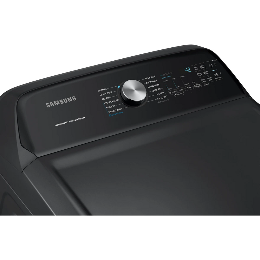 Samsung 5.0 cu. ft. Energy Star Top Load Washer with Active Water Jet in Black Stainless Steel WA50R5400AV - Certified Refurbished and Samsung 7.4 cu ft Gas Dryer with Steam Sanitize Option DVG50R5400V - Certified Refurbished
